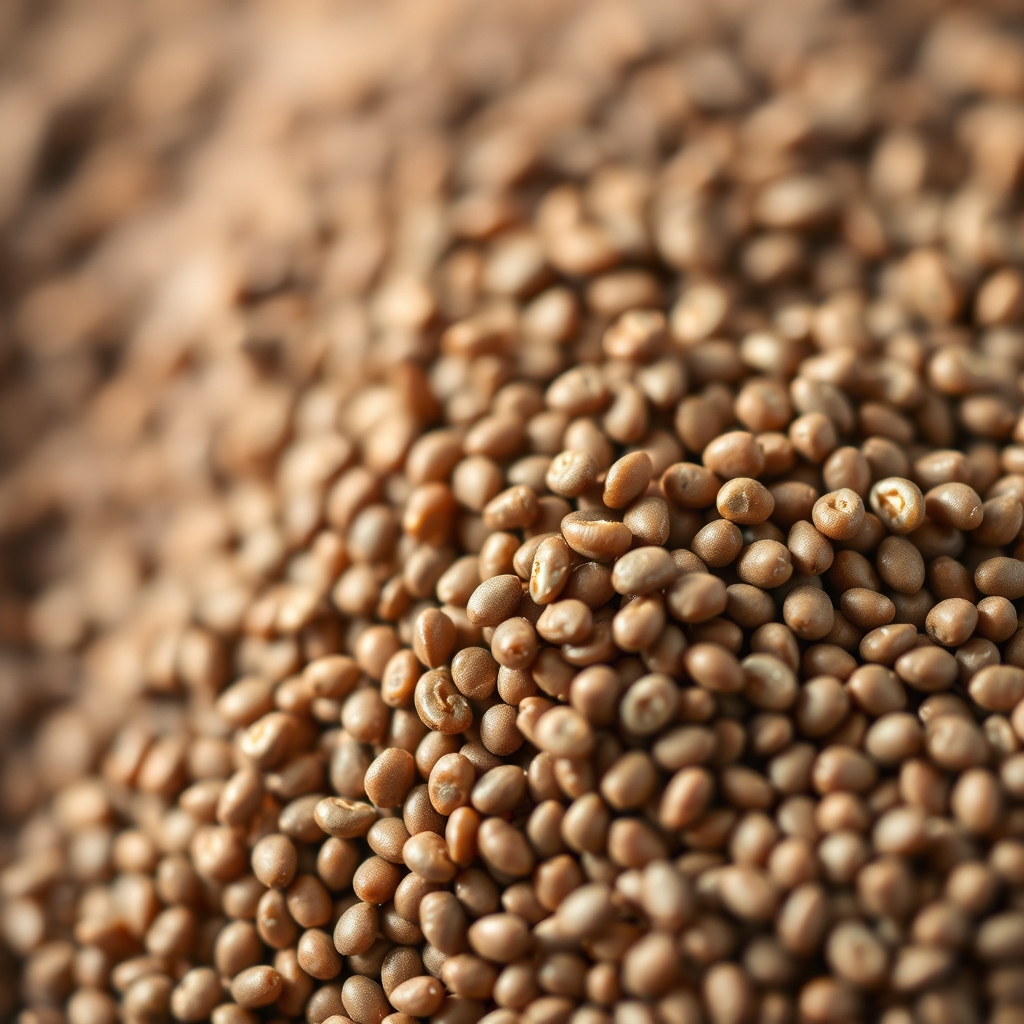 Close-up macro photograph of raw chia seeds